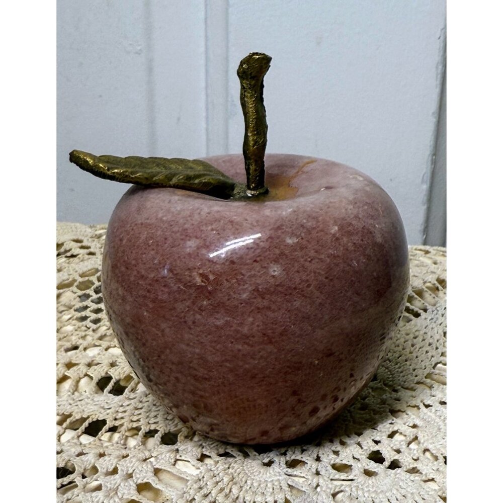 Vintage 1990s Pink MArble Stone Apple Sculpture Paperweight